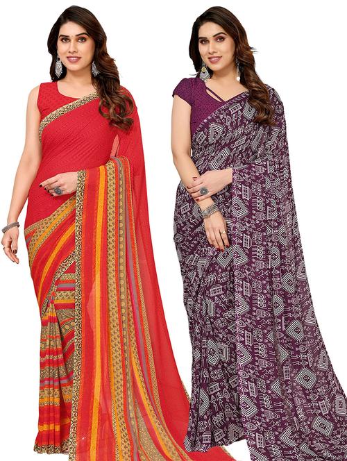  women pack of 2 casual wear combo sarees - 21441575 - Very Small Image - 1