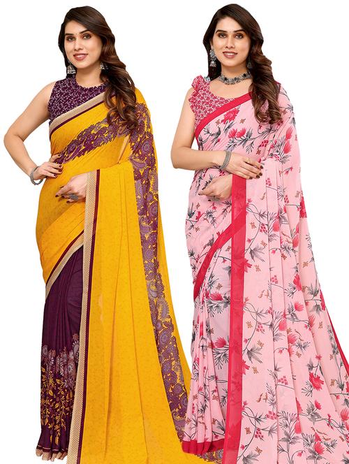 pack of 2 printed casual wear saree - 21441576 - Very Small Image - 1