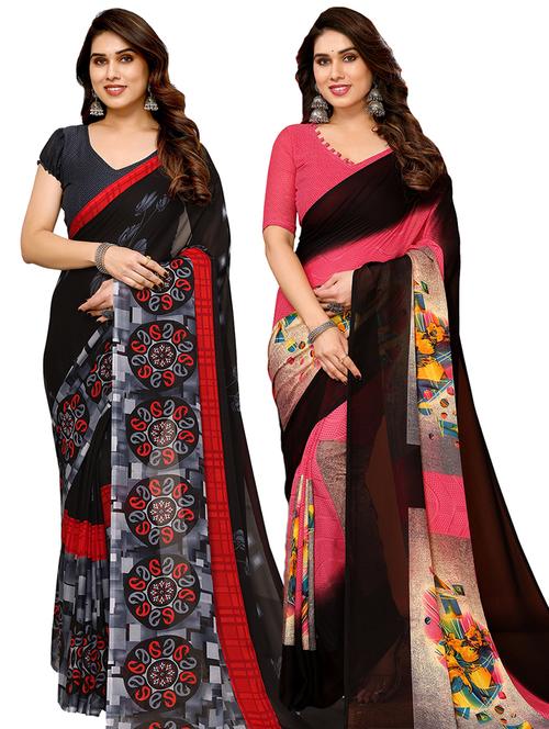 pack of 2 casual wear combo sarees with blouse - 21441582 - Very Small Image - 1