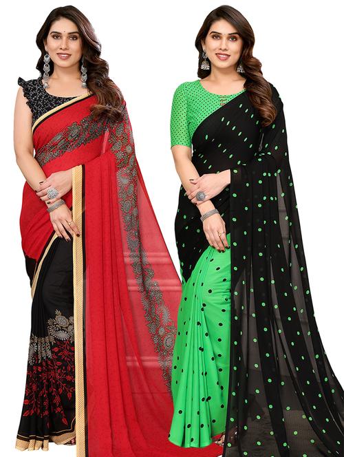 pack of 2 casual wear combo sarees with blouse - 21441583 - Very Small Image - 1