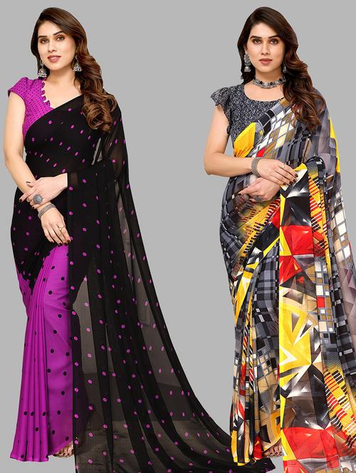  women pack of 2 casual wear combo sarees - 21441588 - Very Small Image - 1