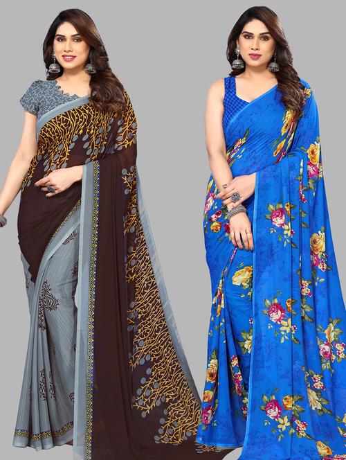 pack of 2 casual wear combo sarees with blouse - 21441589 - Very Small Image - 1