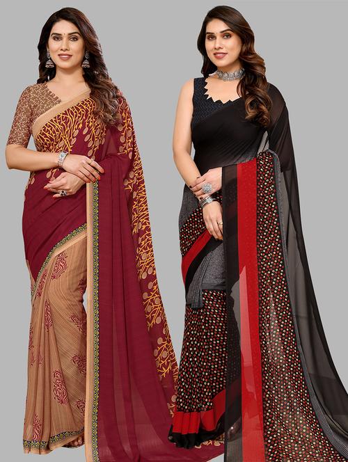 pack of 2 casual wear combo sarees with blouse - 21441591 - Very Small Image - 1