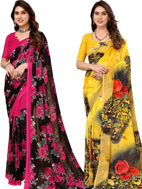 pack of 2 casual wear combo sarees with blouse - 21441592 - Very Small Image - 1