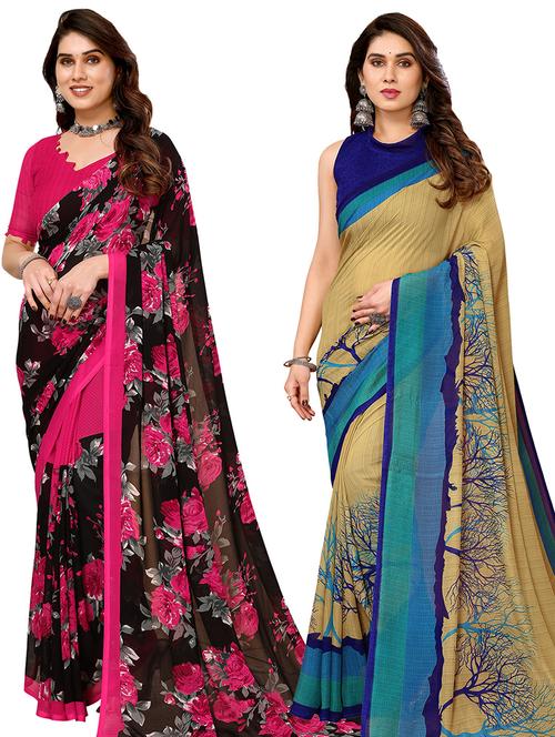  women pack of 2 casual wear combo sarees - 21441595 - Very Small Image - 1