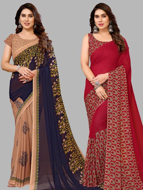 women pack of 2 casual wear combo sarees - 21441598 - Very Small Image - 1
