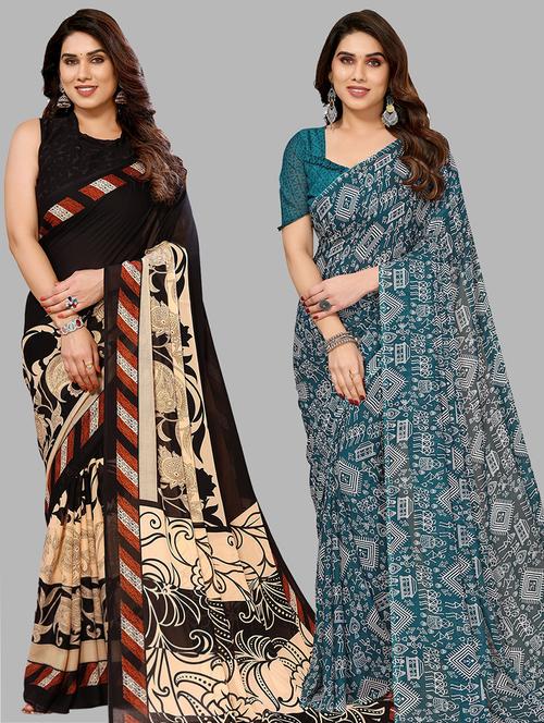  women pack of 2 casual wear combo sarees - 21441599 - Very Small Image - 1