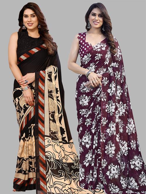 pack of 2 casual wear combo sarees with blouse - 21441607 - Very Small Image - 1