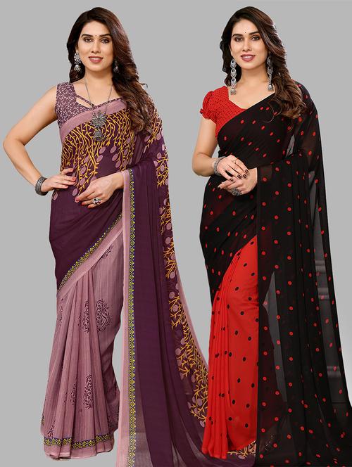 pack of 2 casual wear combo sarees with blouse - 21441615 - Very Small Image - 1