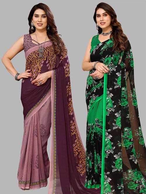 pack of 2 casual wear combo sarees with blouse - 21441616 - Very Small Image - 1