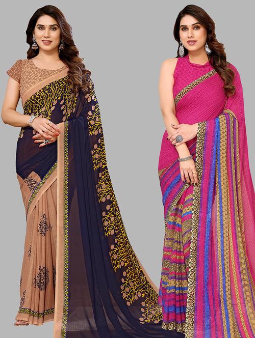  women pack of 2 casual wear combo sarees - 21441619 - Very Small Image - 1