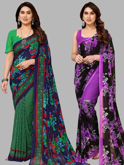 pack of 2 printed casual wear sarees - 21441620 - Very Small Image - 1