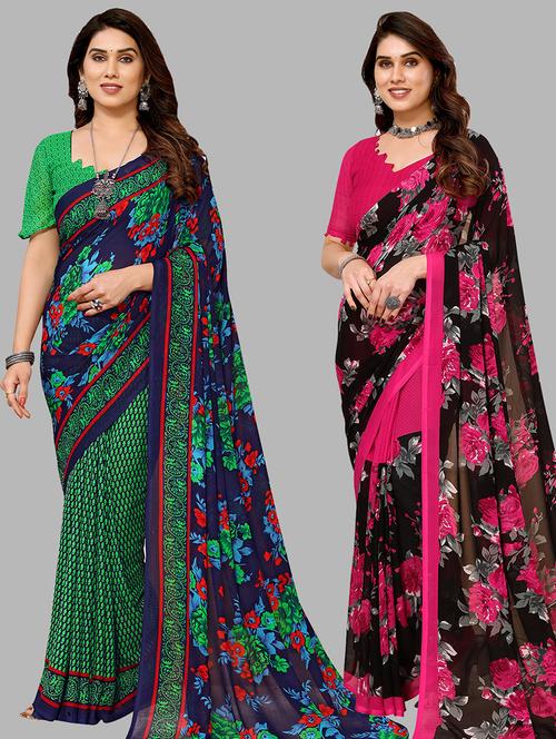  women pack of 2 casual wear combo sarees - 21441621 - Very Small Image - 1