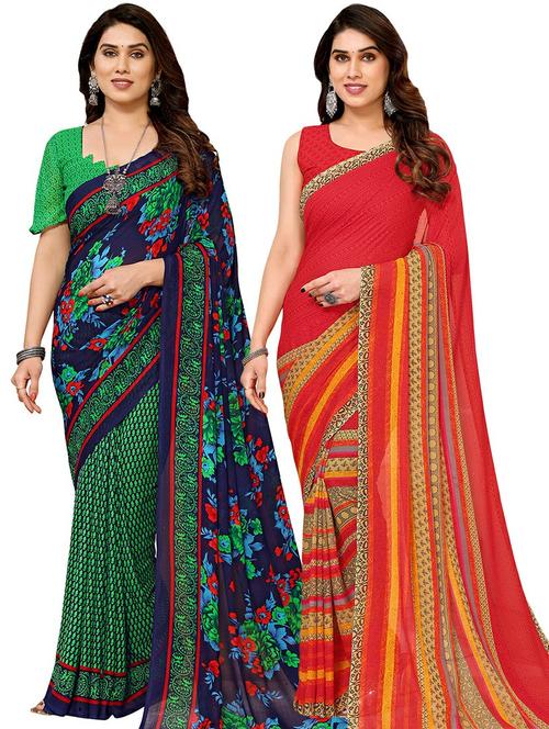 pack of 2 casual wear combo sarees with blouse - 21441628 - Very Small Image - 1