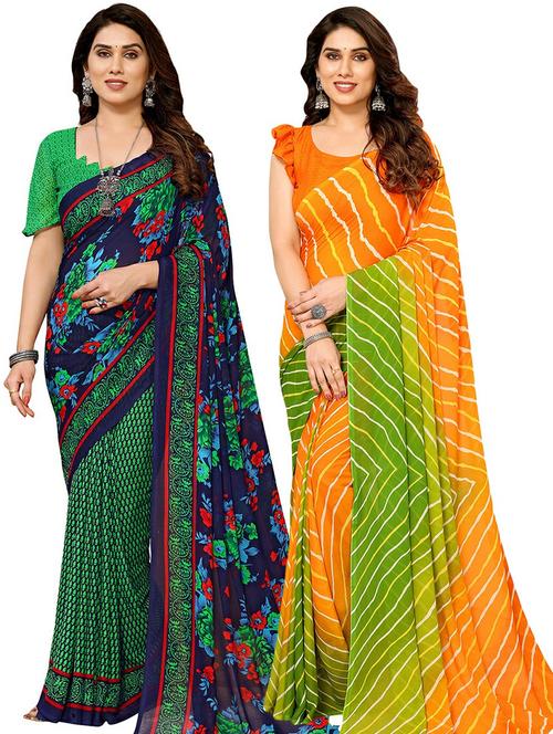 pack of 2 casual wear combo sarees with blouse - 21441634 - Very Small Image - 1
