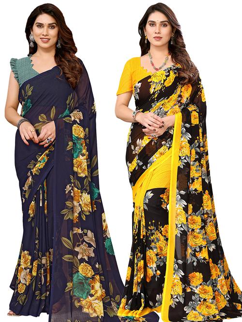 pack of 2 casual wear combo sarees with blouse - 21441640 - Very Small Image - 1