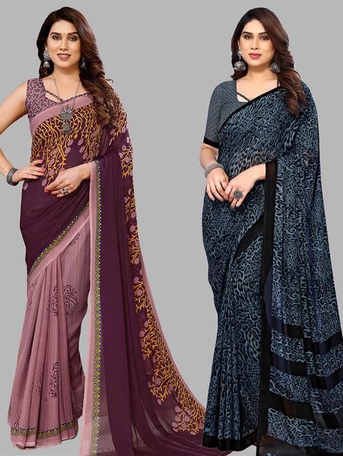 pack of 2 printed casual wear saree - 21441641 - Very Small Image - 1