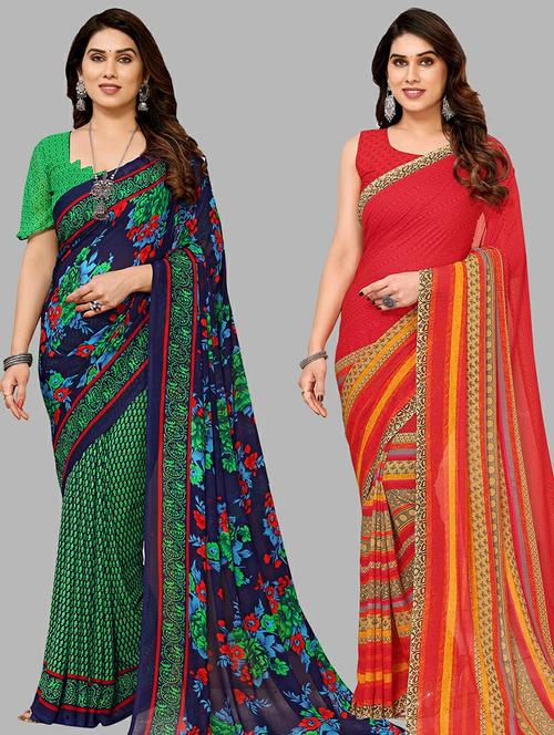 pack of 2 casual wear combo sarees with blouse - 21441645 - Very Small Image - 1