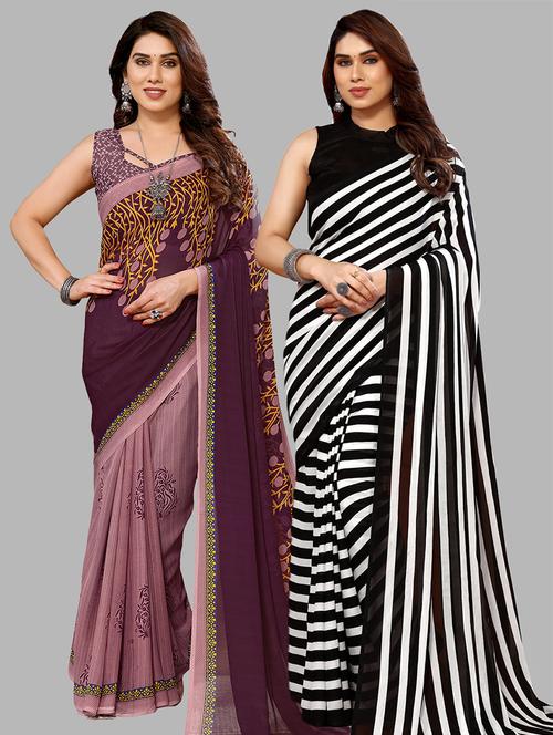 pack of 2 casual wear combo sarees with blouse - 21441646 - Very Small Image - 1
