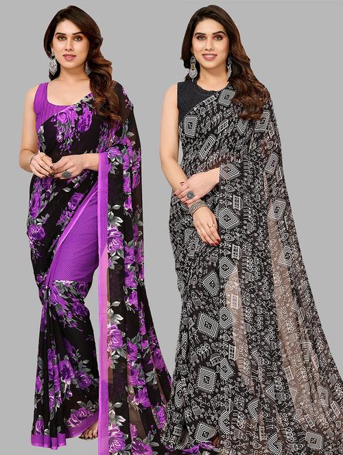 pack of 2 casual wear combo sarees with blouse - 21441650 - Very Small Image - 1