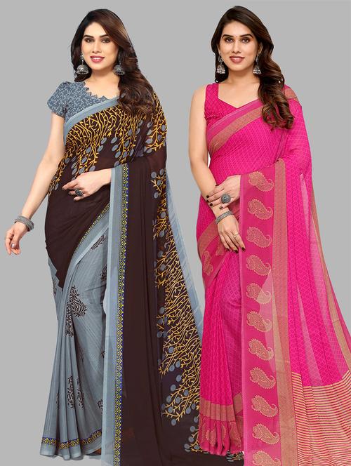 pack of 2 casual wear combo sarees with blouse - 21441656 - Very Small Image - 1