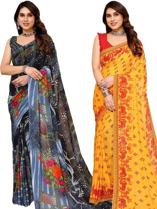 pack of 2 casual wear combo sarees with blouse - 21441657 - Very Small Image - 1