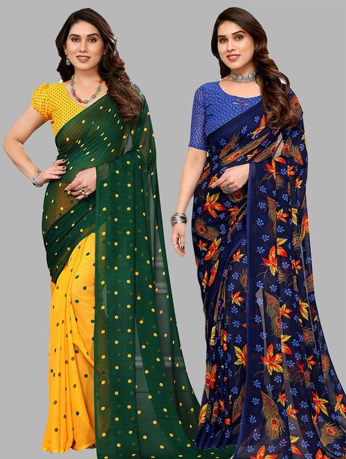 pack of 2 printed casual wear sarees - 21441660 - Very Small Image - 1