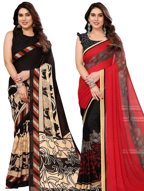 pack of 2 printed casual wear saree with blouse - 21441664 - Very Small Image - 1