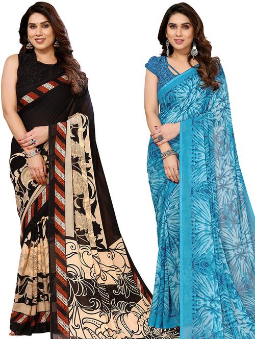 pack of 2 casual wear combo sarees with blouse - 21441666 - Very Small Image - 1