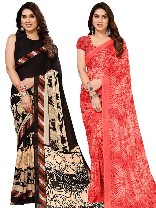 pack of 2 printed casual wear saree with blouse - 21441667 - Very Small Image - 1