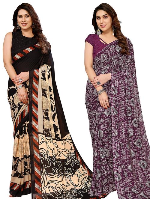 pack of 2 printed casual wear sarees - 21441668 - Very Small Image - 1