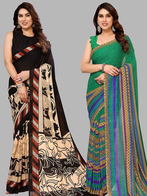 pack of 2 casual wear combo sarees with blouse - 21441672 - Very Small Image - 1