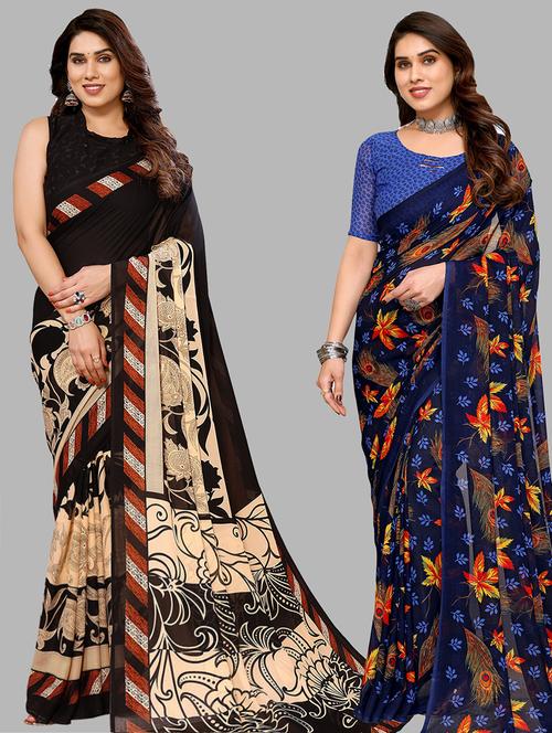 pack of 2 casual wear combo sarees with blouse - 21441673 - Very Small Image - 1