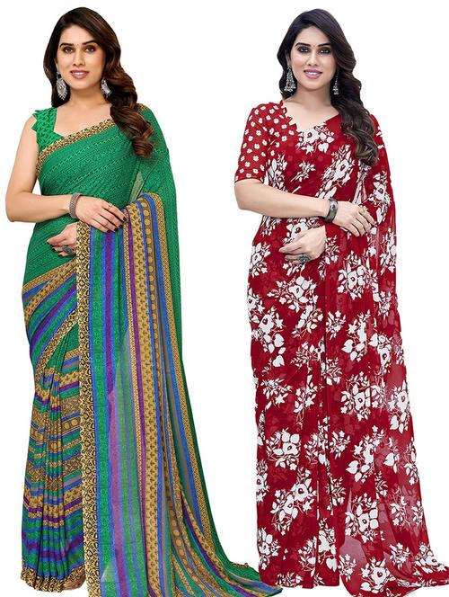pack of 2 casual wear combo sarees with blouse - 21441683 - Very Small Image - 1