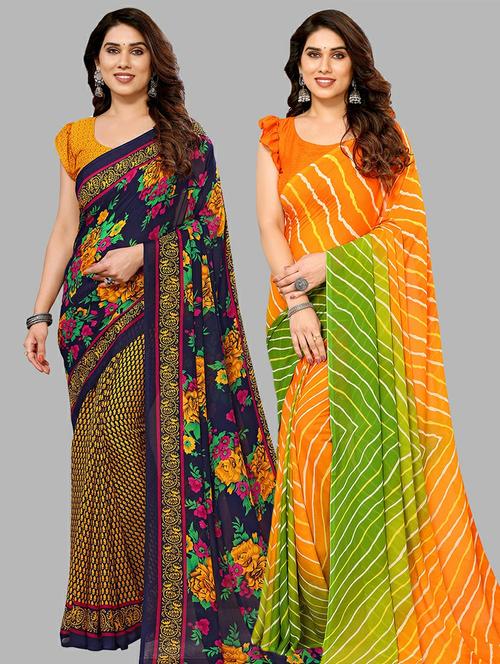 pack of 2 casual wear combo sarees with blouse - 21441686 - Very Small Image - 1