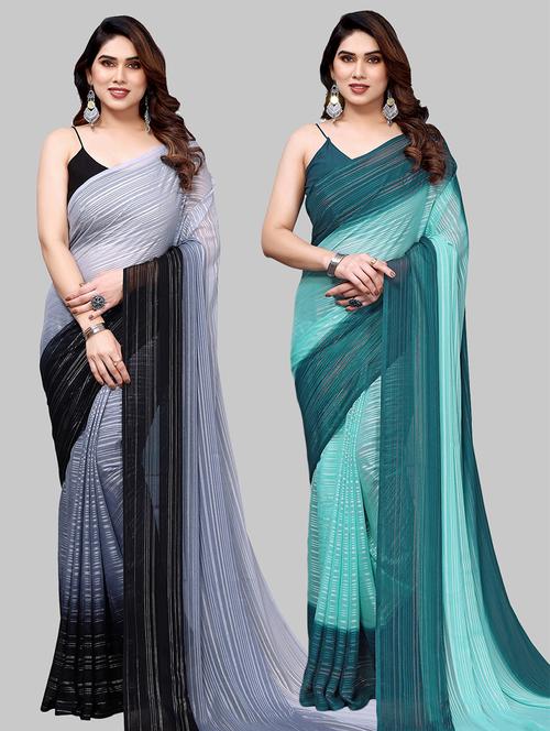 pack of 2 printed casual wear saree with blouse - 21441779 - Very Small Image - 1