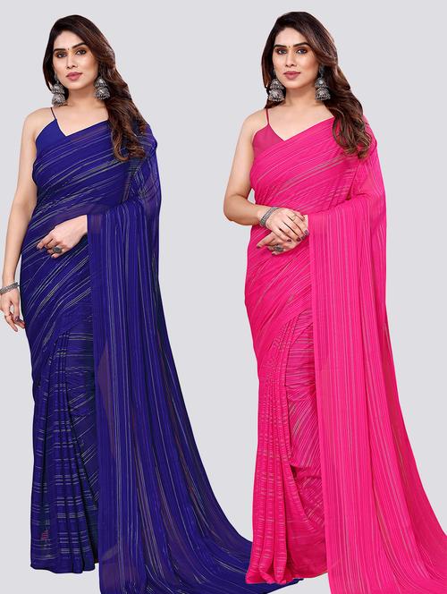 pack of 2 casual wear combo sarees with blouse - 21442354 - Very Small Image - 1