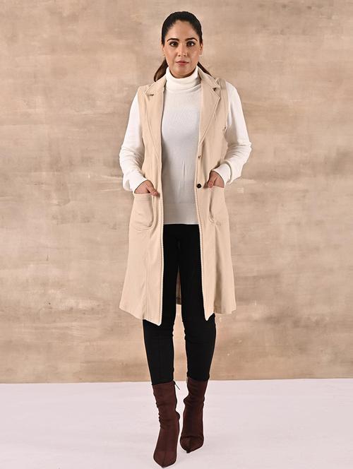 women solid sleeveless long coat  - 21443742 - Very Small Image - 1