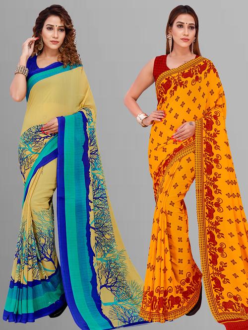 women pack of 2 casual wear combo sarees with blouse - 21443792 - Very Small Image - 1