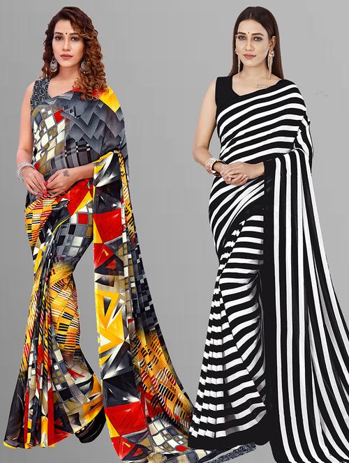 women pack of 2 casual wear combo sarees with blouse - 21443800 - Very Small Image - 1