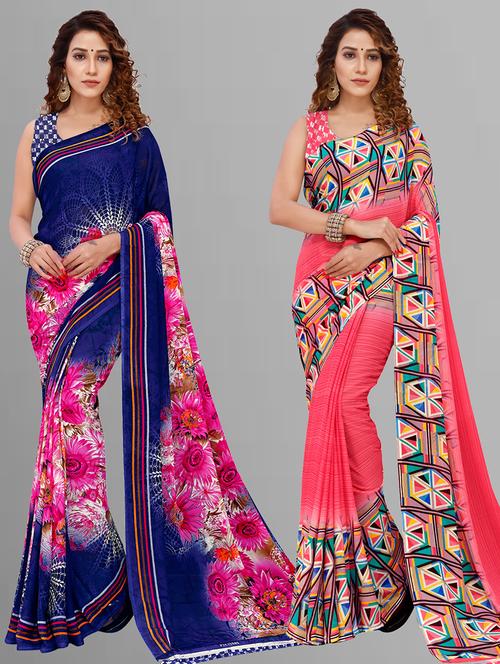 women pack of 2 casual wear combo sarees with blouse - 21443803 - Very Small Image - 1