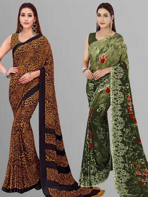 women pack of 2 casual wear combo sarees with blouse - 21443806 - Very Small Image - 1