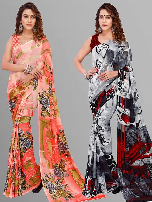 women pack of 2 casual wear combo sarees with blouse - 21443824 - Very Small Image - 1