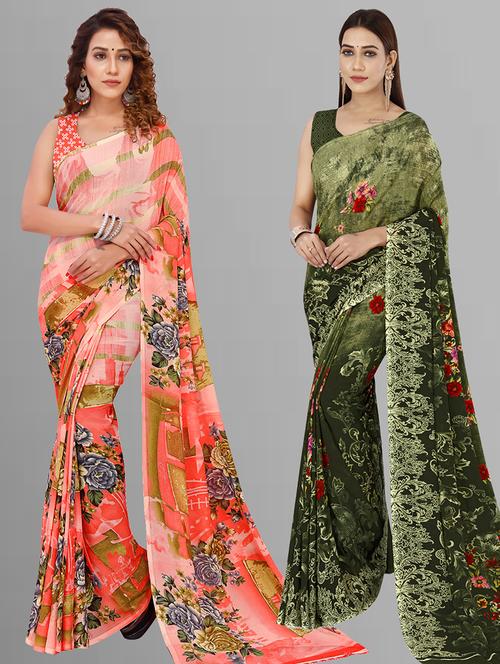 women pack of 2 casual wear combo sarees with blouse - 21443826 - Very Small Image - 1