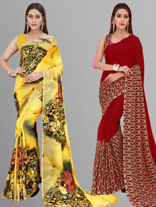 women pack of 2 casual wear combo sarees with blouse - 21443827 - Very Small Image - 1