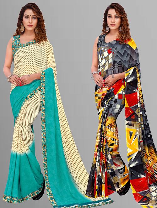 women pack of 2 casual wear combo sarees with blouse - 21443830 - Very Small Image - 1