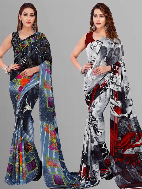 women pack of 2 casual wear combo sarees with blouse - 21443834 - Very Small Image - 1