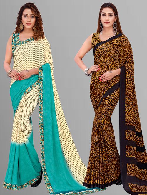 women pack of 2 casual wear combo sarees with blouse - 21443836 - Very Small Image - 1