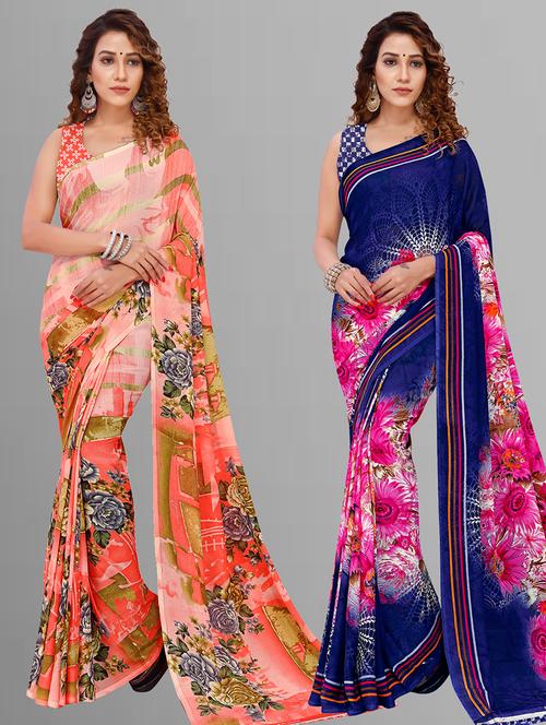 women pack of 2 casual wear combo sarees with blouse - 21443839 - Very Small Image - 1