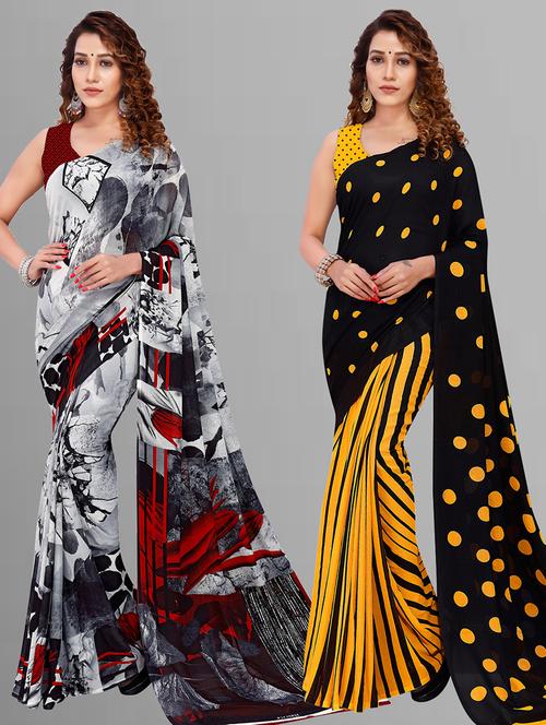 women pack of 2 casual wear combo sarees with blouse - 21443844 - Very Small Image - 1